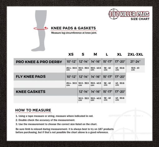 187 Killer Pads Size Guide Knee