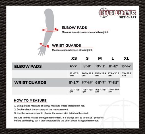 187 Killer Pads Size Guide Wrist Elbow