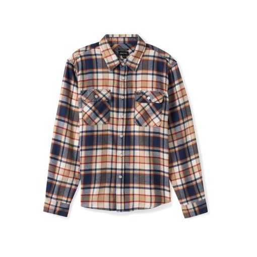 Brixton Bowery Flannel Washed Navy Barn Red Off White