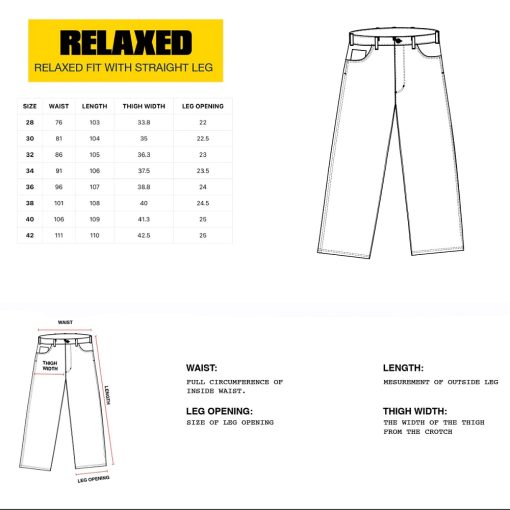 Butter Goods Sizing Chart Relaxed Fit Denim