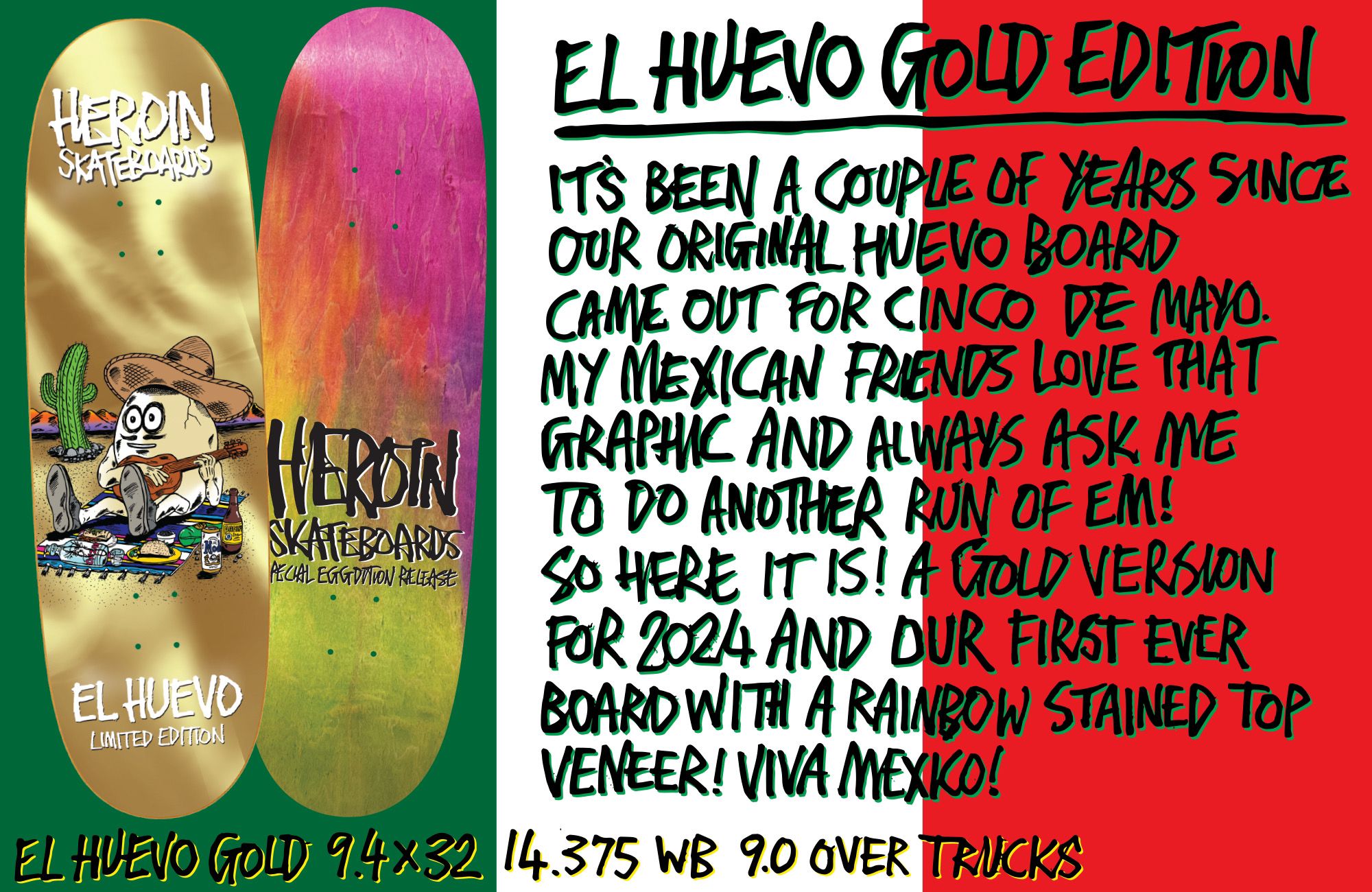 Heroin Skateboard Deck “El Huevo” Gold Egg 9,4″