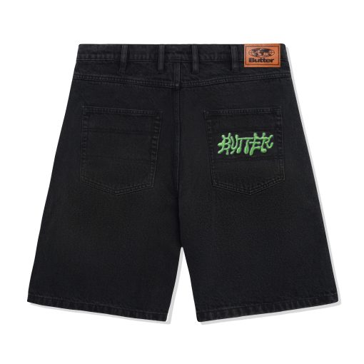 Butter Goods Ink Baggy Denim Shorts Worn Black Back