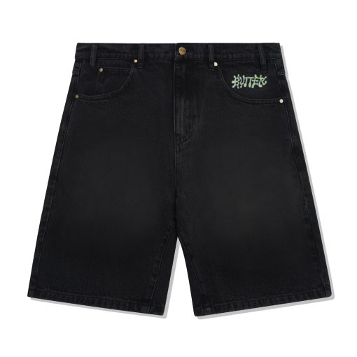 Butter Goods Ink Baggy Denim Shorts Worn Black