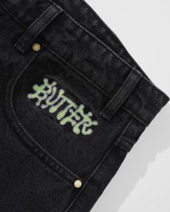 Butter Goods Ink Baggy Denim Shorts Worn Black