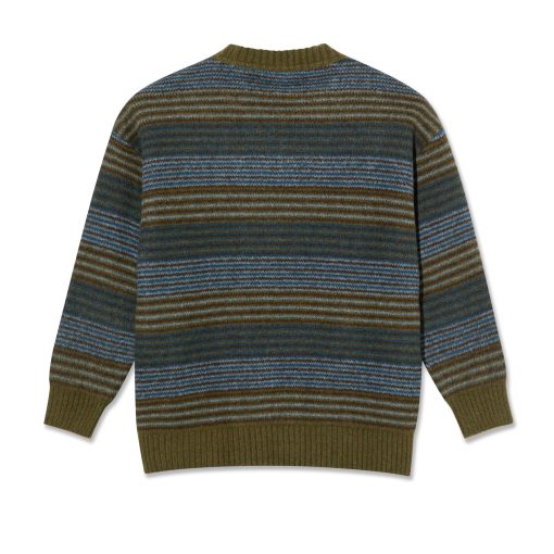 Polar Skate Co. George Sweater Blue Green Stripe Back